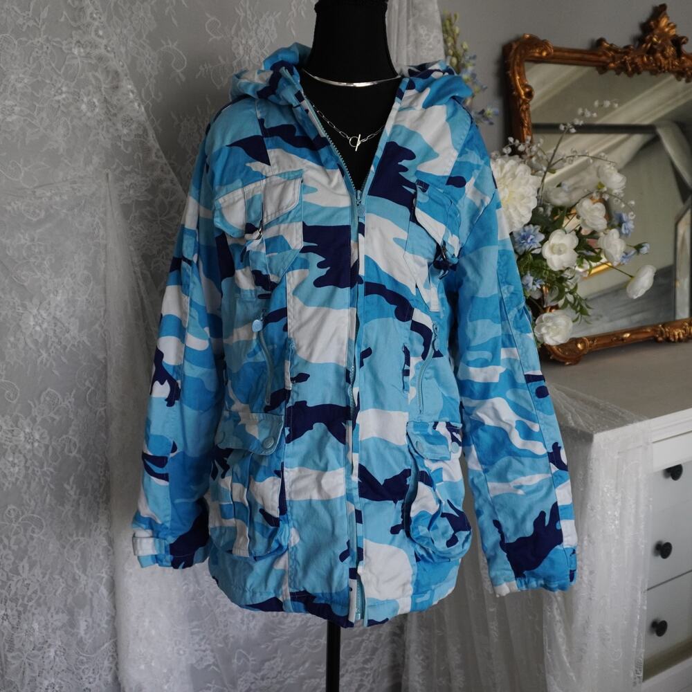 Baby Noiz Y2K Blue Camouflage Hooded Jacket